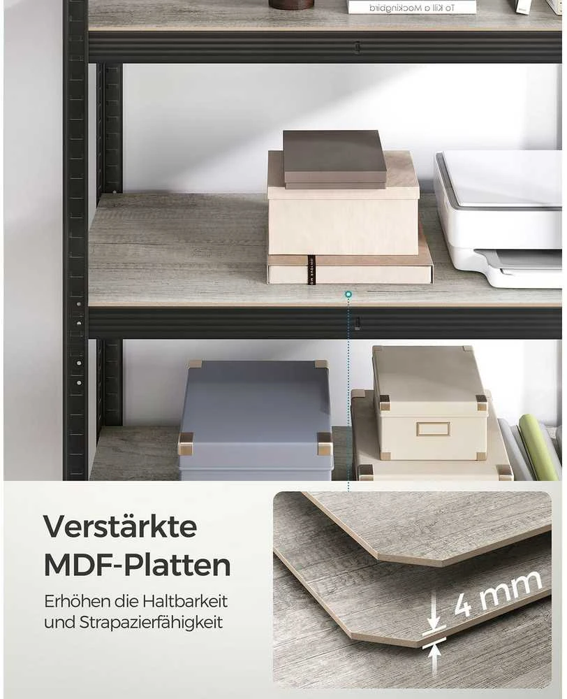 Songmics Reguliuojama stovinti lentyna su 5 lentynomis 40 x 90 x 180 cm Pilkai juoda