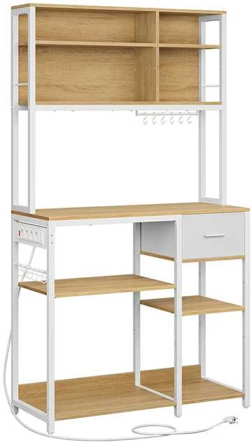 Songmics Vasagle Virtuvės lentyna su lizdais ir medžiaginiu stalčiumi 40 x 100 x 180,4 cm
