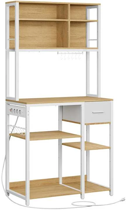 Vasagle Virtuvės lentyna su lizdais ir medžiaginiu stalčiumi 40 x 80 x 180,4 cm