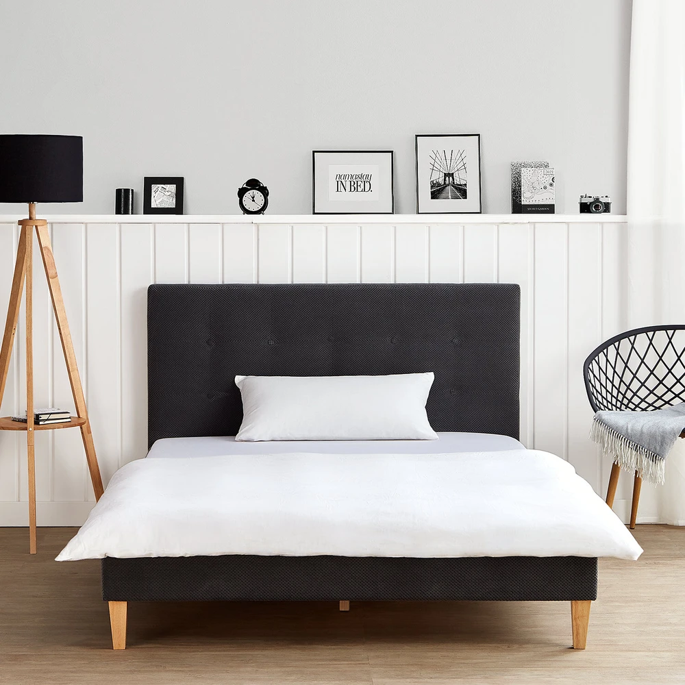 Lova Homestyle4U Aptrauktas lovos rėmas, 144.5x95x211 cm, pilka