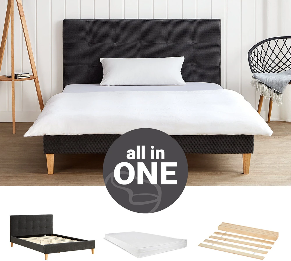 Lova Homestyle4U Aptrauktas lovos rėmas, 144.5x95x211 cm, pilka