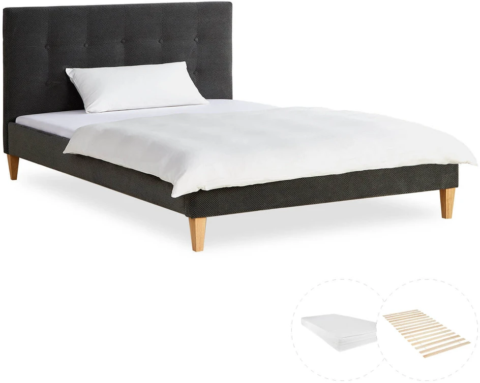 Lova Homestyle4U Aptrauktas lovos rėmas, 144.5x95x211 cm, pilka