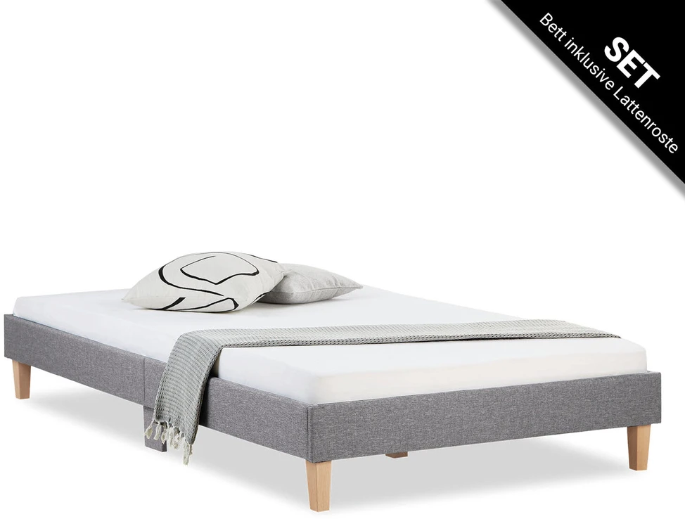 Lova Homestyle4U Lovos rėmas, aptrauktas dvigubas futonas, 124x203x29.5 cm, pilka