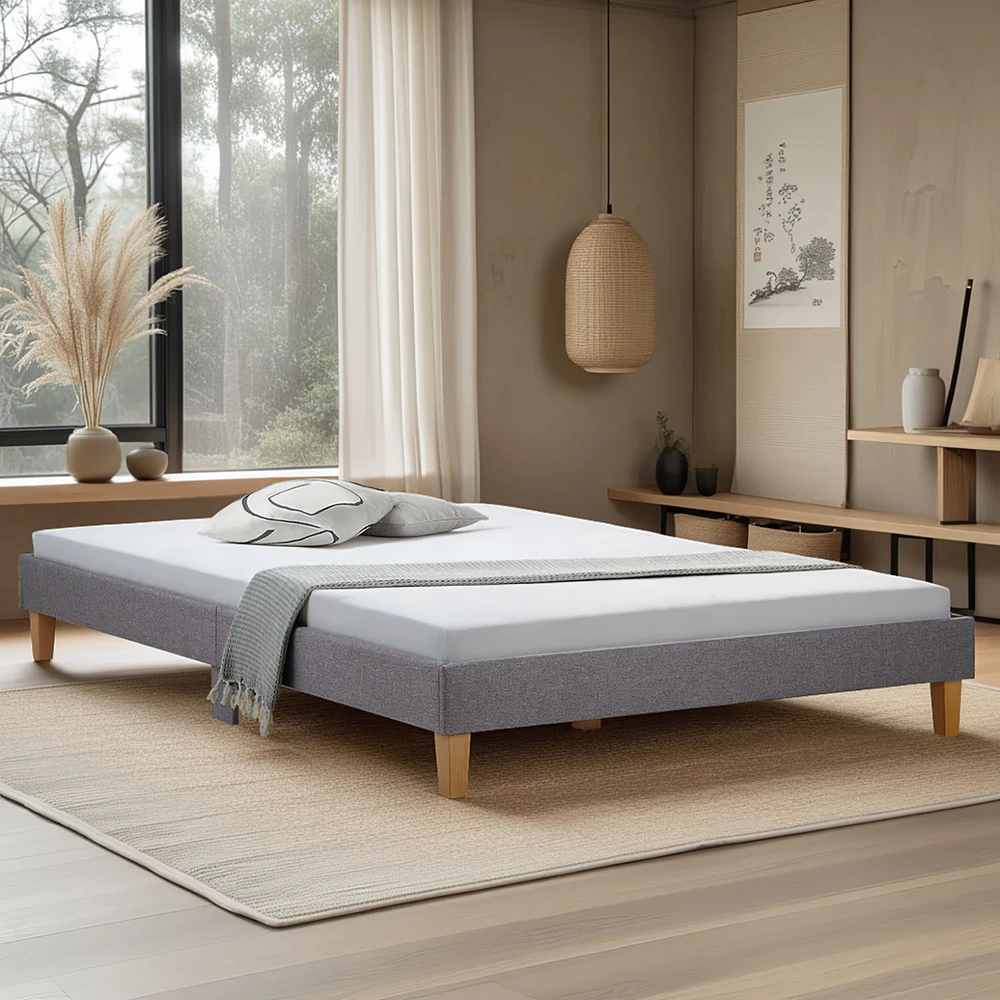 Lova Homestyle4U Lovos rėmas, aptrauktas dvigubas futonas, 124x203x29.5 cm, pilka