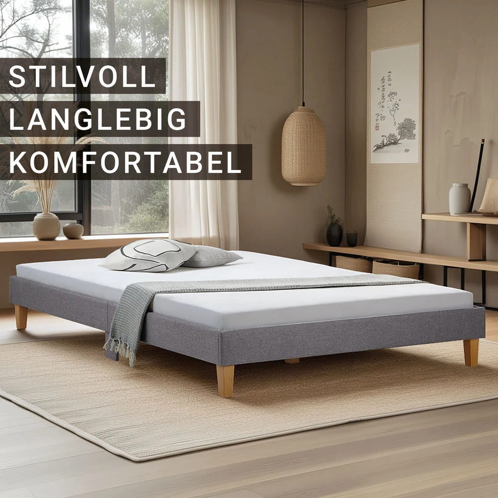 Lova Homestyle4U Lovos rėmas, aptrauktas dvigubas futonas, 124x203x29.5 cm, pilka