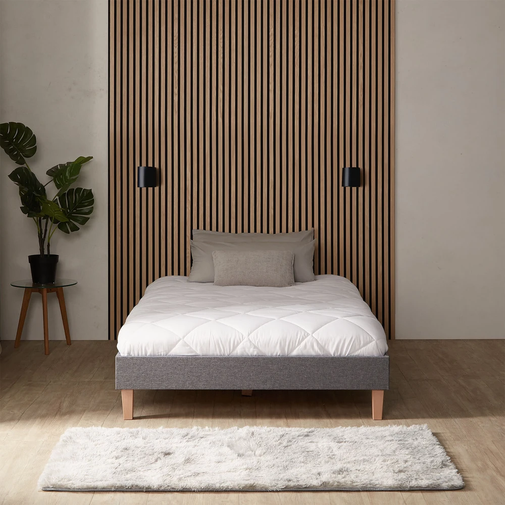 Lova Homestyle4U Lovos rėmas, aptrauktas dvigubas futonas, 124x203x29.5 cm, pilka