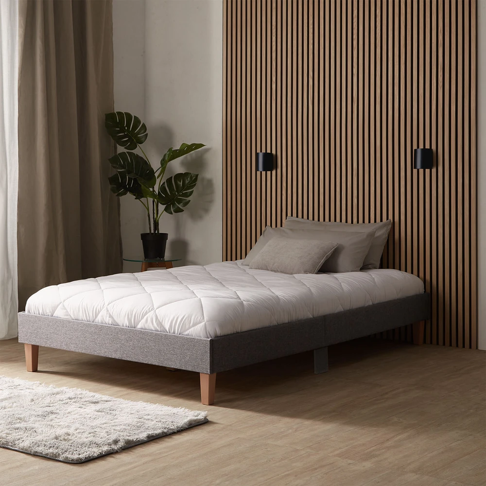 Lova Homestyle4U Lovos rėmas, aptrauktas dvigubas futonas, 124x203x29.5 cm, pilka