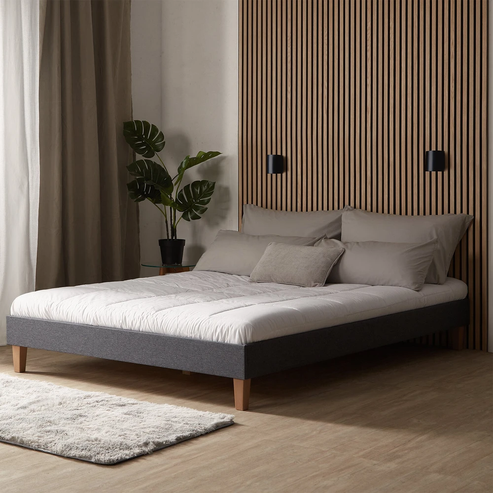 Lova Homestyle4U Lovos rėmas, aptrauktas dvigubas futonas, 164x203x29,5 cm, pilka