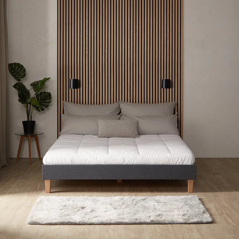 Lova Homestyle4U Lovos rėmas, aptrauktas dvigubas futonas, 164x203x29,5 cm, pilka