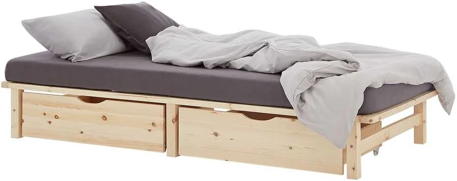 Homestyle4U Viengulė lova, 100x28x200 cm, ruda