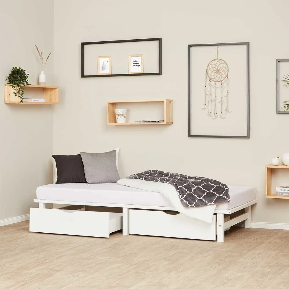 Homestyle4U Viengulė lova, 90x28x200 cm, balta