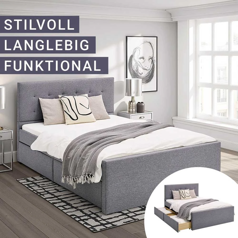 Lova Homestyle4U Paminkštinta lovos rėmas, 145x214x102 cm, pilka