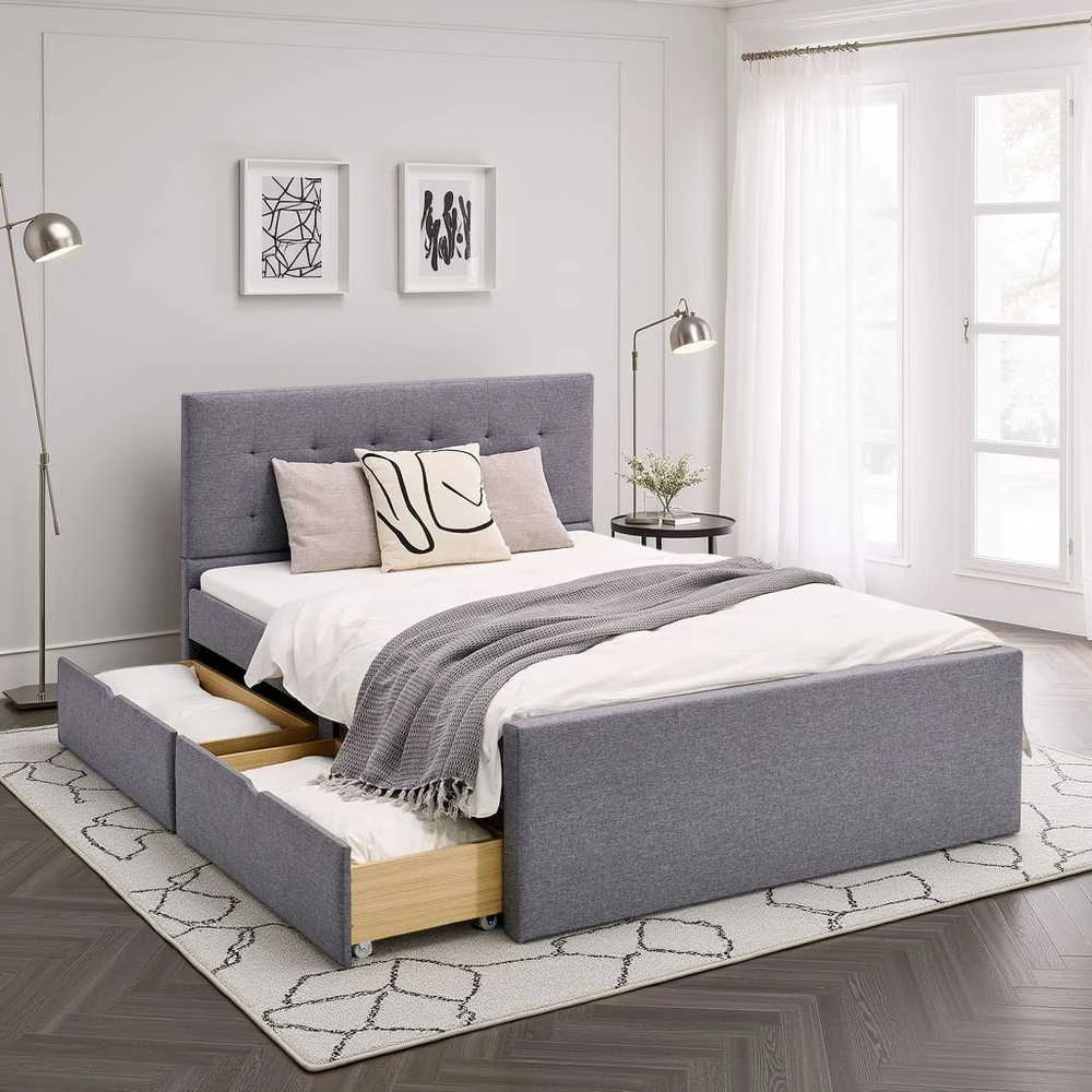 Lova Homestyle4U Paminkštinta lovos rėmas, 145x214x102 cm, pilka