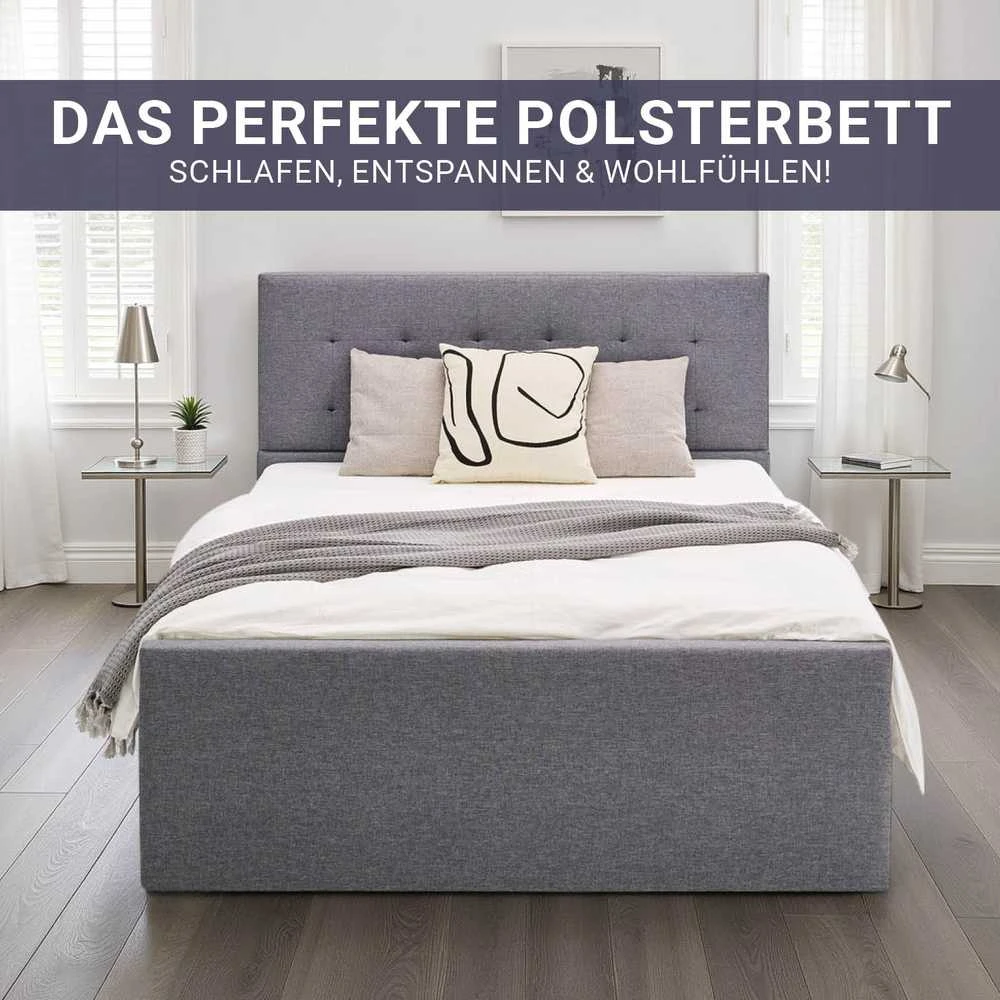 Lova Homestyle4U Paminkštinta lovos rėmas, 145x214x102 cm, pilka