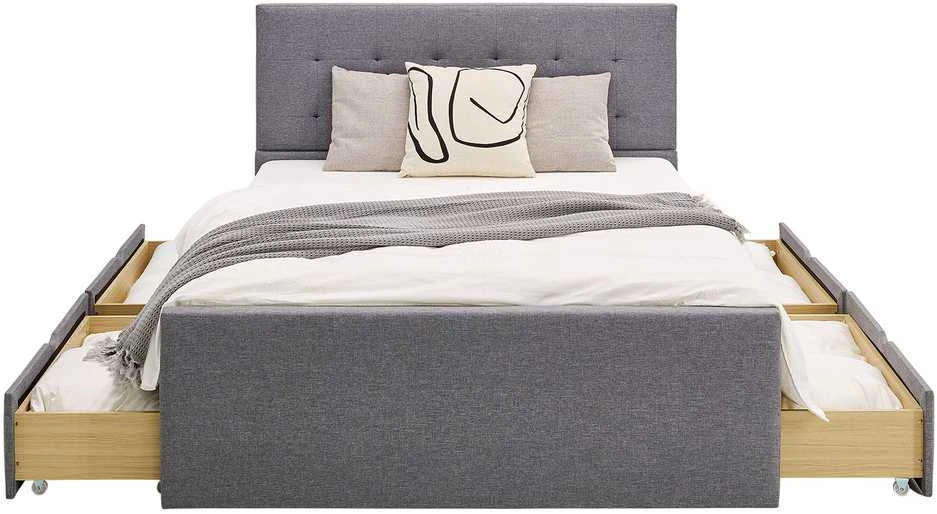 Lova Homestyle4U Paminkštinta lovos rėmas, 145x214x102 cm, pilka