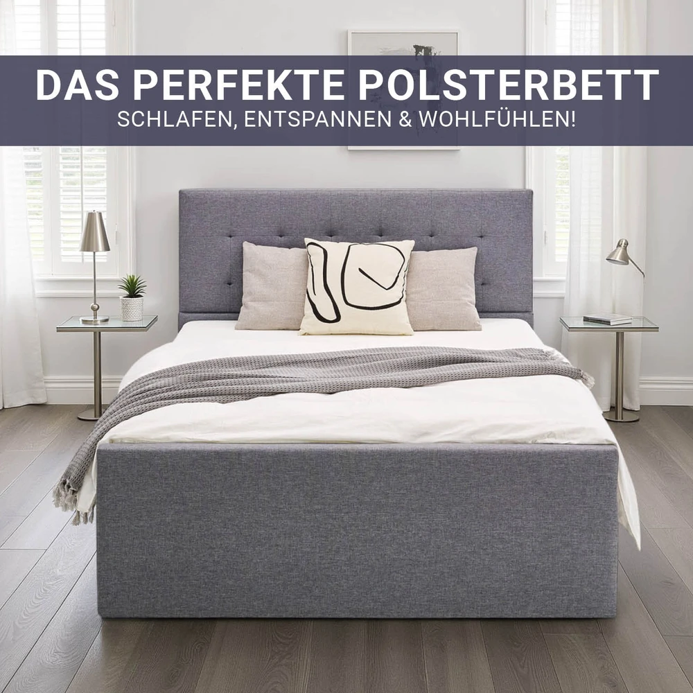 Lova Homestyle4U Paminkštinta lovos rėmas, 145x214x102 cm, pilka