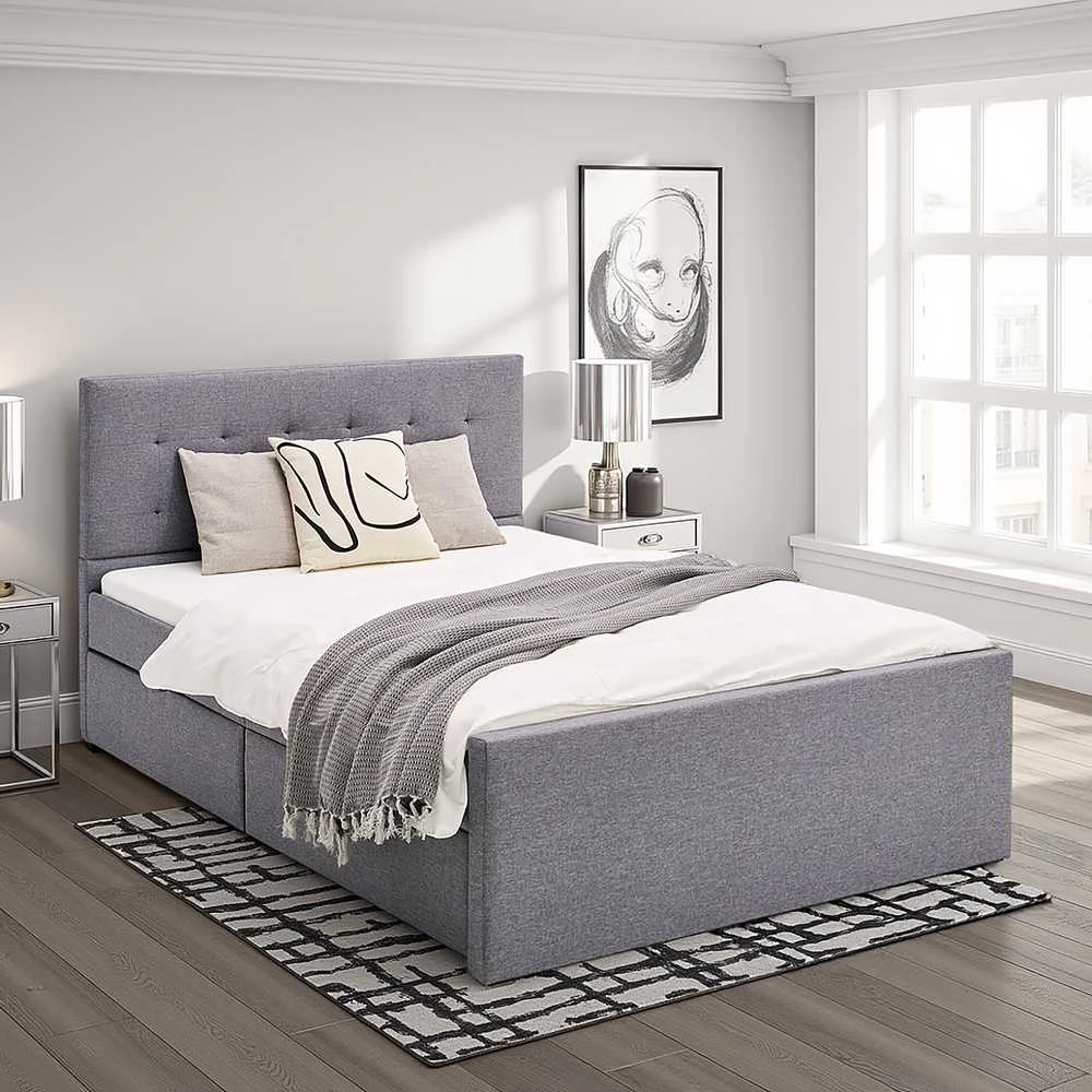Lova Homestyle4U Paminkštinta lovos rėmas, 145x214x102 cm, pilka