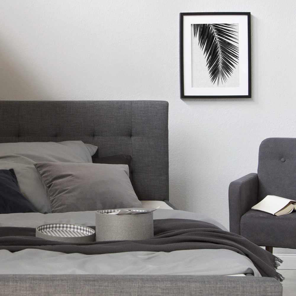 Lova Homestyle4U Paminkštinta lovos rėmas, 145x214x102 cm, pilka
