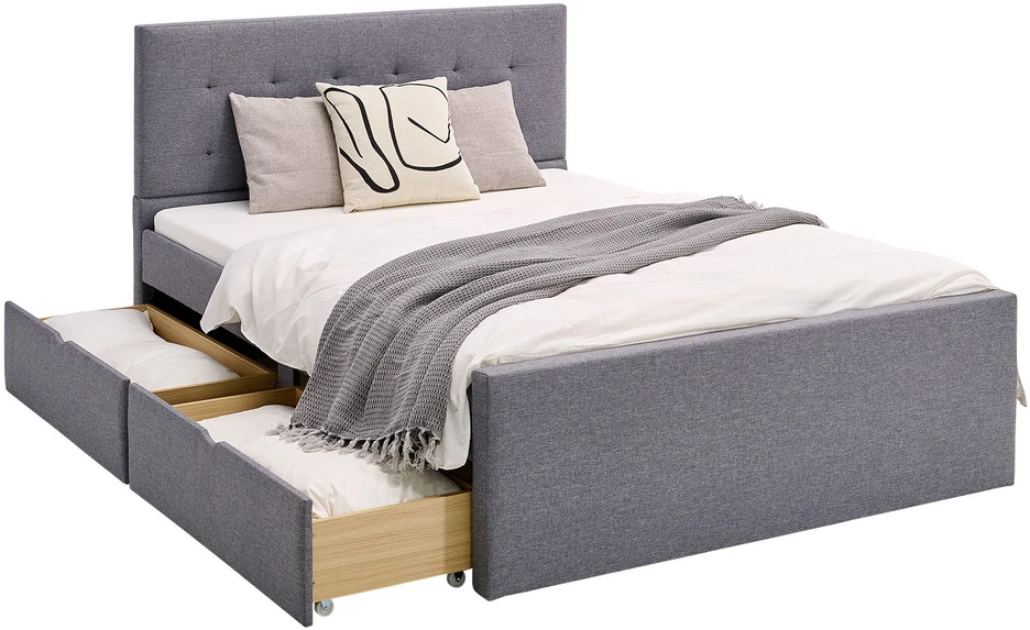 Lova Homestyle4U Paminkštinta lovos rėmas, 145x214x102 cm, pilka
