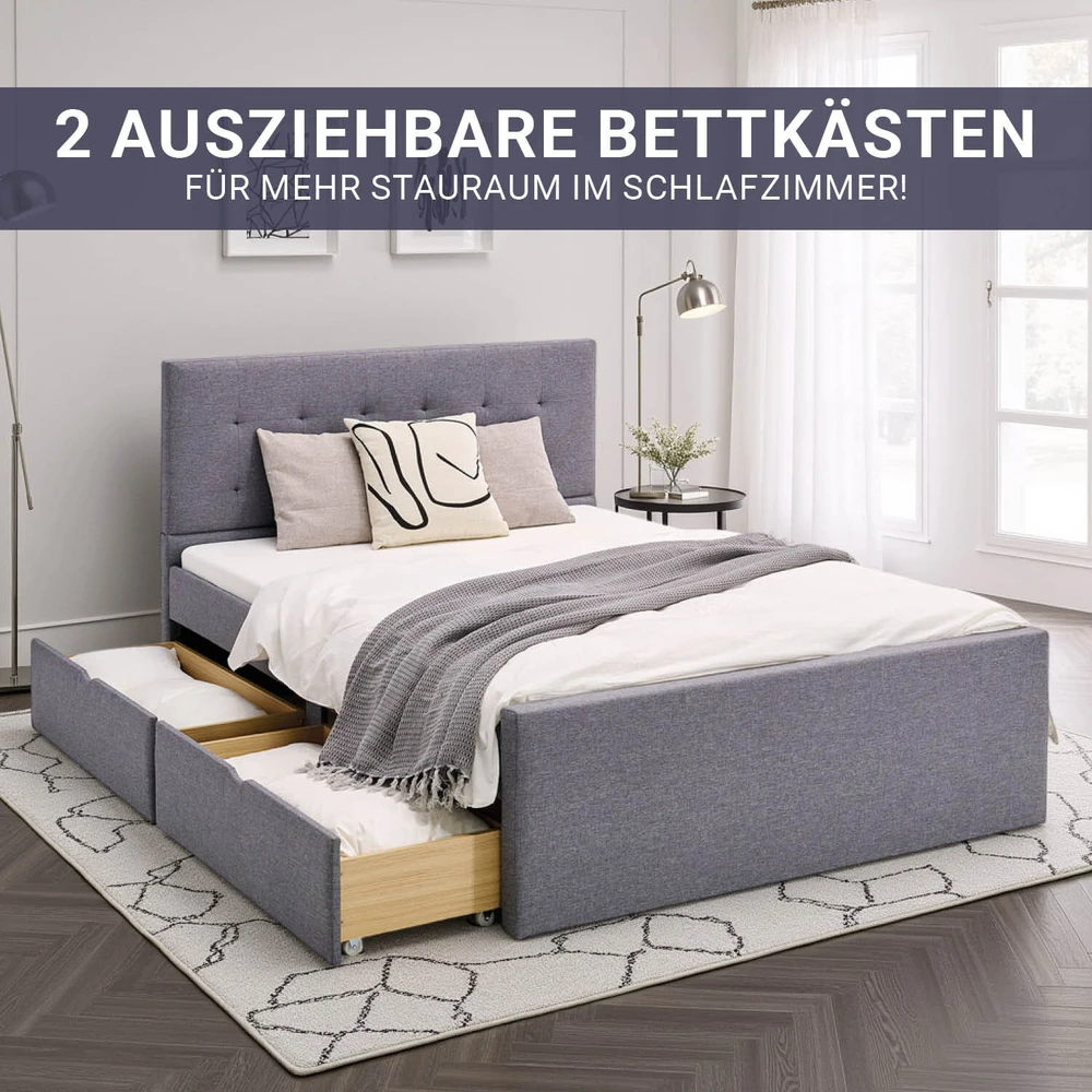Lova Homestyle4U Paminkštinta lovos rėmas, 145x214x102 cm, pilka