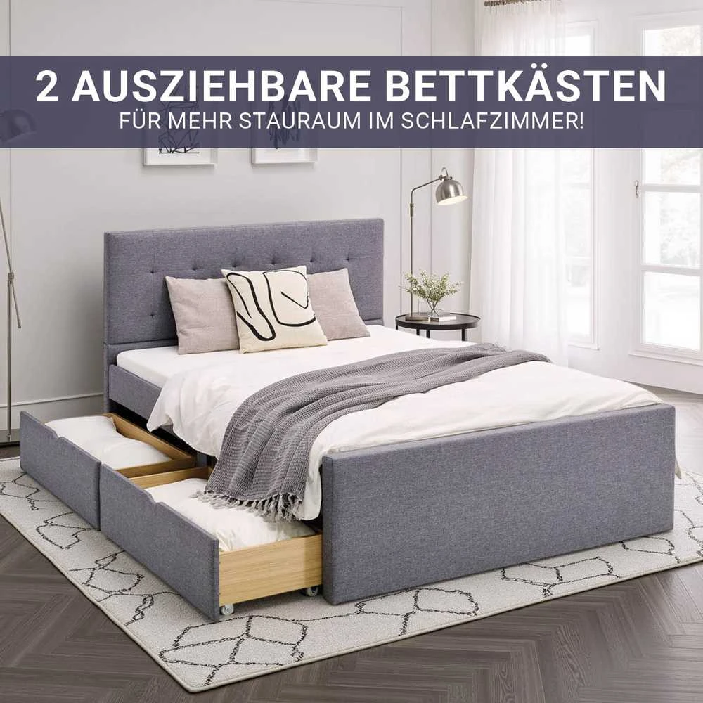 Lova Homestyle4U Paminkštinta lovos rėmas, 145x214x102 cm, pilka