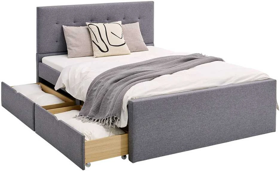 Lova Homestyle4U Paminkštinta lovos rėmas, 145x214x102 cm, pilka