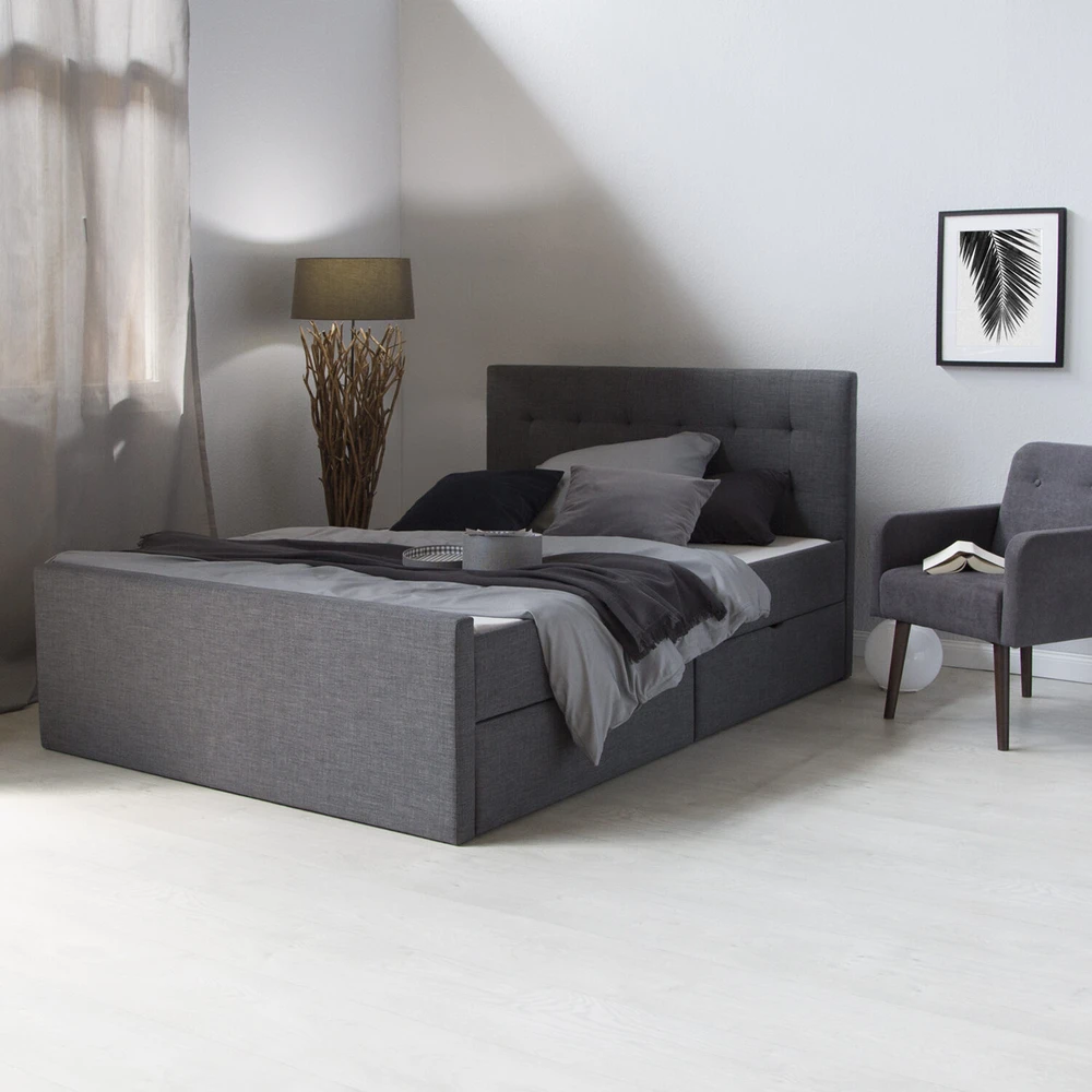 Lova Homestyle4U Paminkštinta lovos rėmas, 145x214x102 cm, pilka