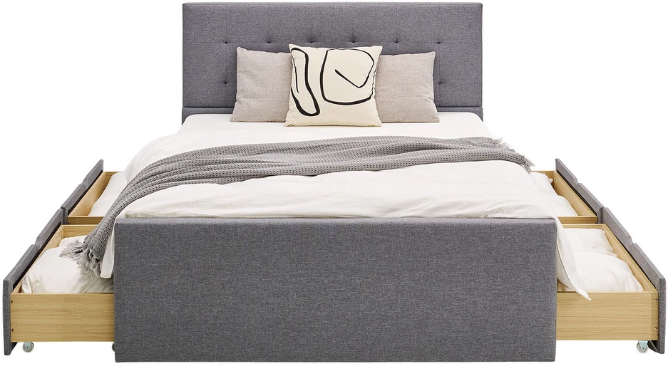 Lova Homestyle4U Paminkštinta lovos rėmas, 145x214x102 cm, pilka