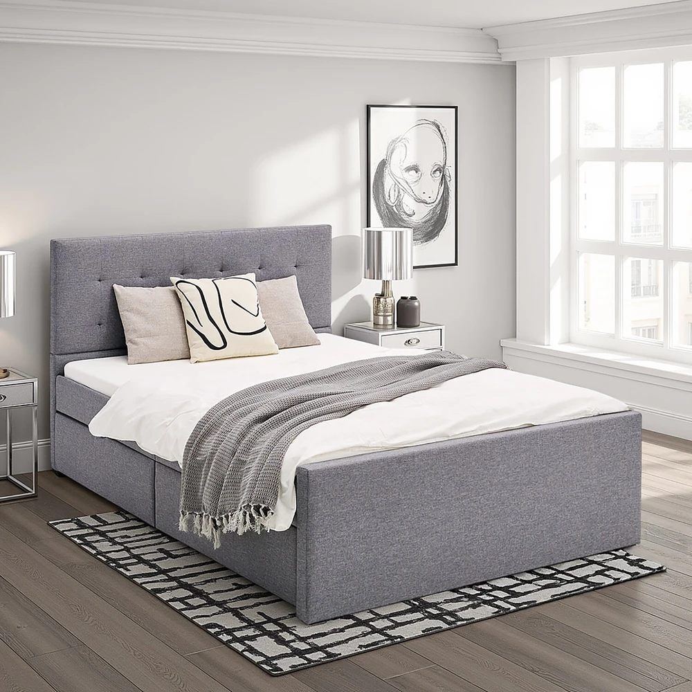 Lova Homestyle4U Paminkštinta lovos rėmas, 145x214x102 cm, pilka