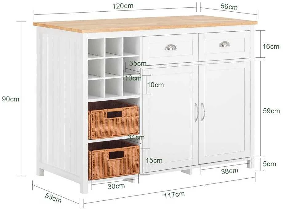 Sobuy Virtuvės sala, virtuvės spintelė, bufetas, baro stalas, laikymo spintelė, šoninė spintelė, vyno spintelė KNL05-W
