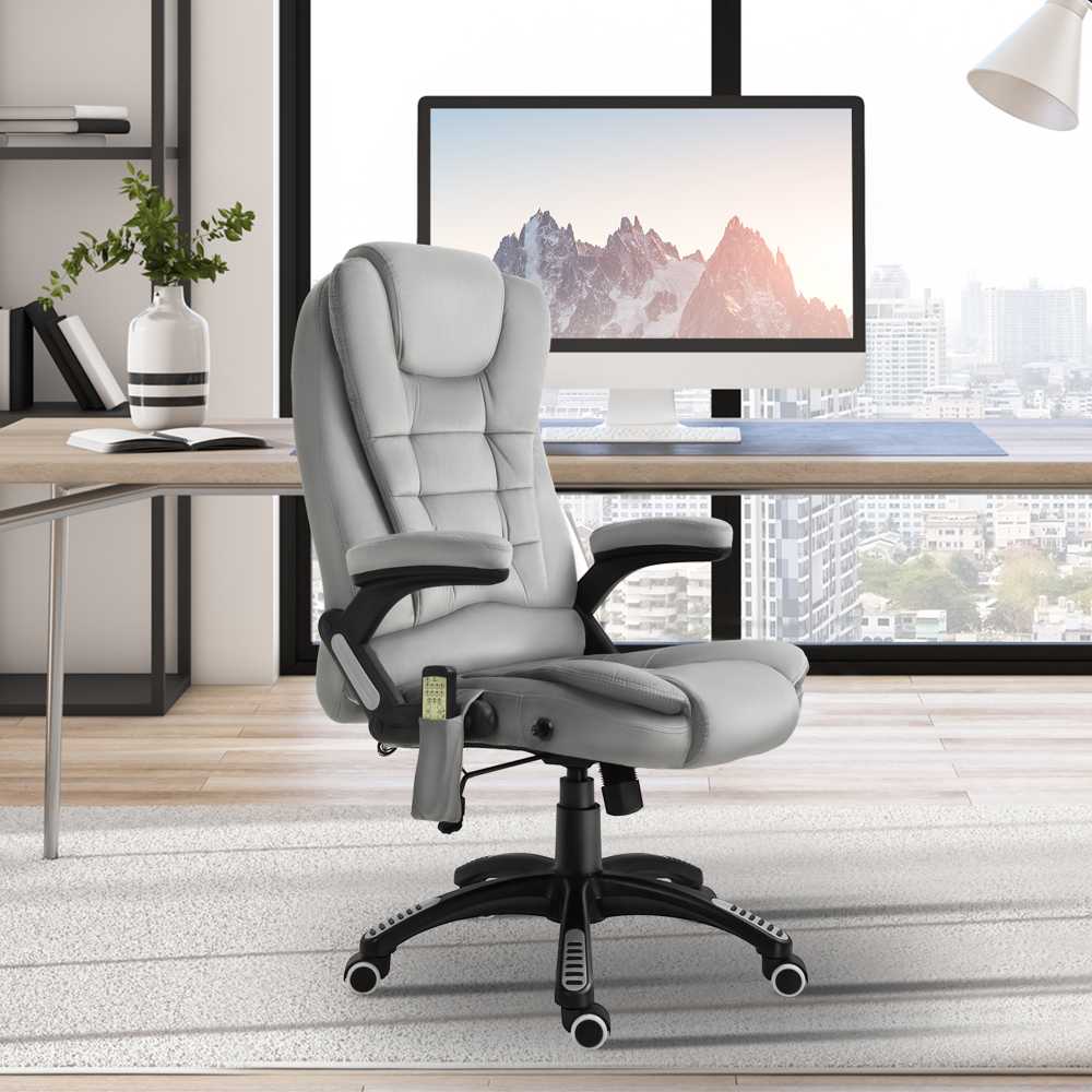 Vinsetto masažinė kėdė, biuro kėdė, žaidimų kėdė, reguliuojamo aukščio kėdė vadovams, ergonomiška, PU ratukai, pilka, 67x74x107-116 cm
