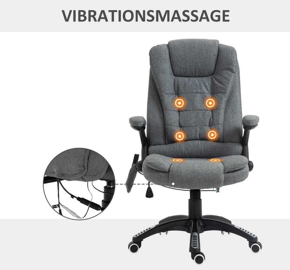 Vinsetto masažinis vadovo kėdė biuro kėdė reguliuojamo aukščio ergonomiška masažinė pilka 67 x 74 x 116–126 cm