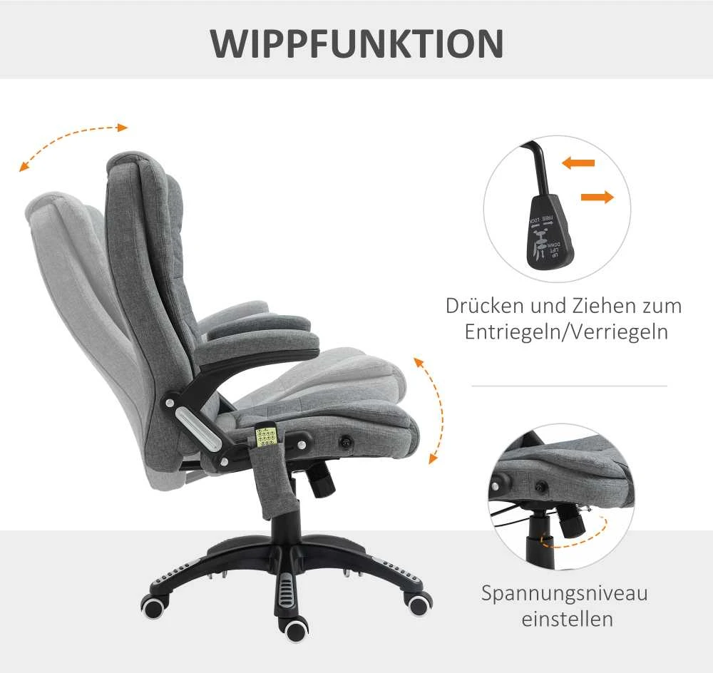 Vinsetto masažinis vadovo kėdė biuro kėdė reguliuojamo aukščio ergonomiška masažinė pilka 67 x 74 x 116–126 cm