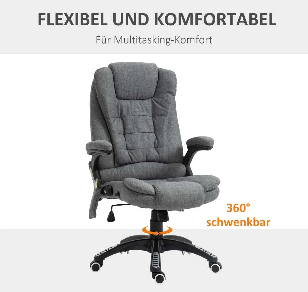 Vinsetto masažinis vadovo kėdė biuro kėdė reguliuojamo aukščio ergonomiška masažinė pilka 67 x 74 x 116–126 cm