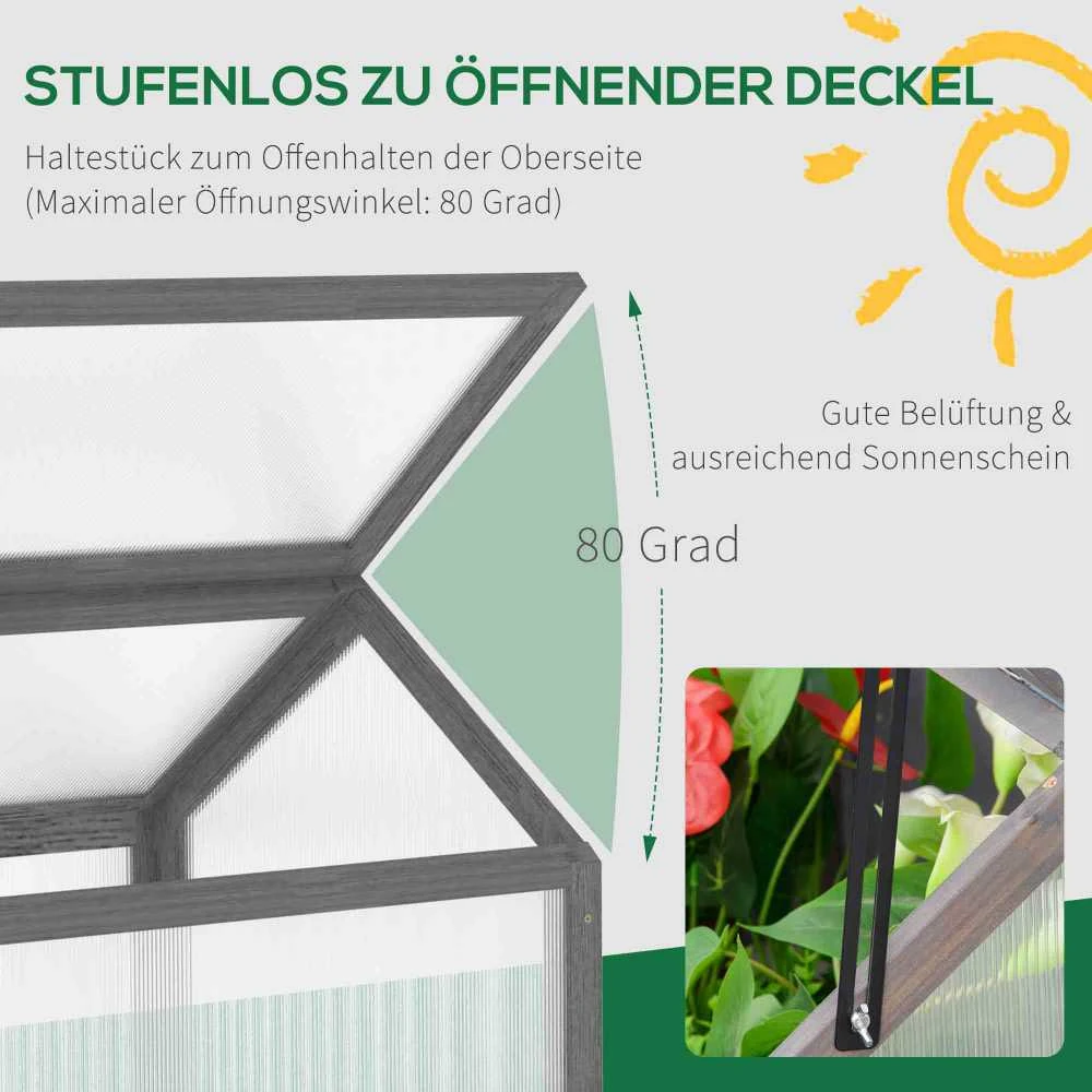 Outsunny medinis šiltadaržis, mini šiltnamis 90 x 52 x 49,5 cm, šiltnamis su danga, šviesai laidus daigynas, žiemai atspari pakelta lysvė sodui, balkonui, pilkas