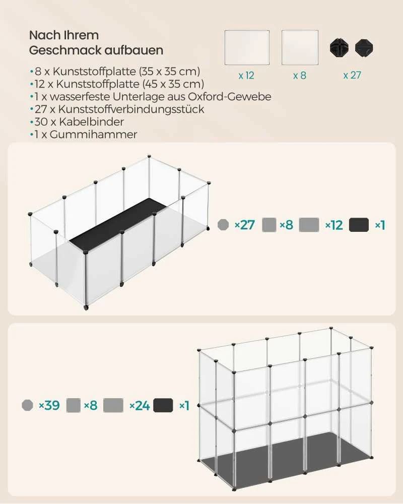 Songmics Mažų gyvūnų aptvaras su pagrindo plokštėmis 143 x 73 x 46 cm