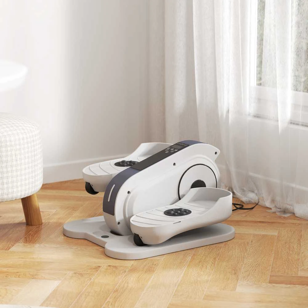 SPORTNOW mini elipsinis treniruoklis po stalu mini kryžiaus treniruoklis namams Elipsinis kojų treniruoklis su 10 žingsnių greičiu, LCD monitoriumi, nuotolinio valdymo pultu, skirtas biurui, senjorams
