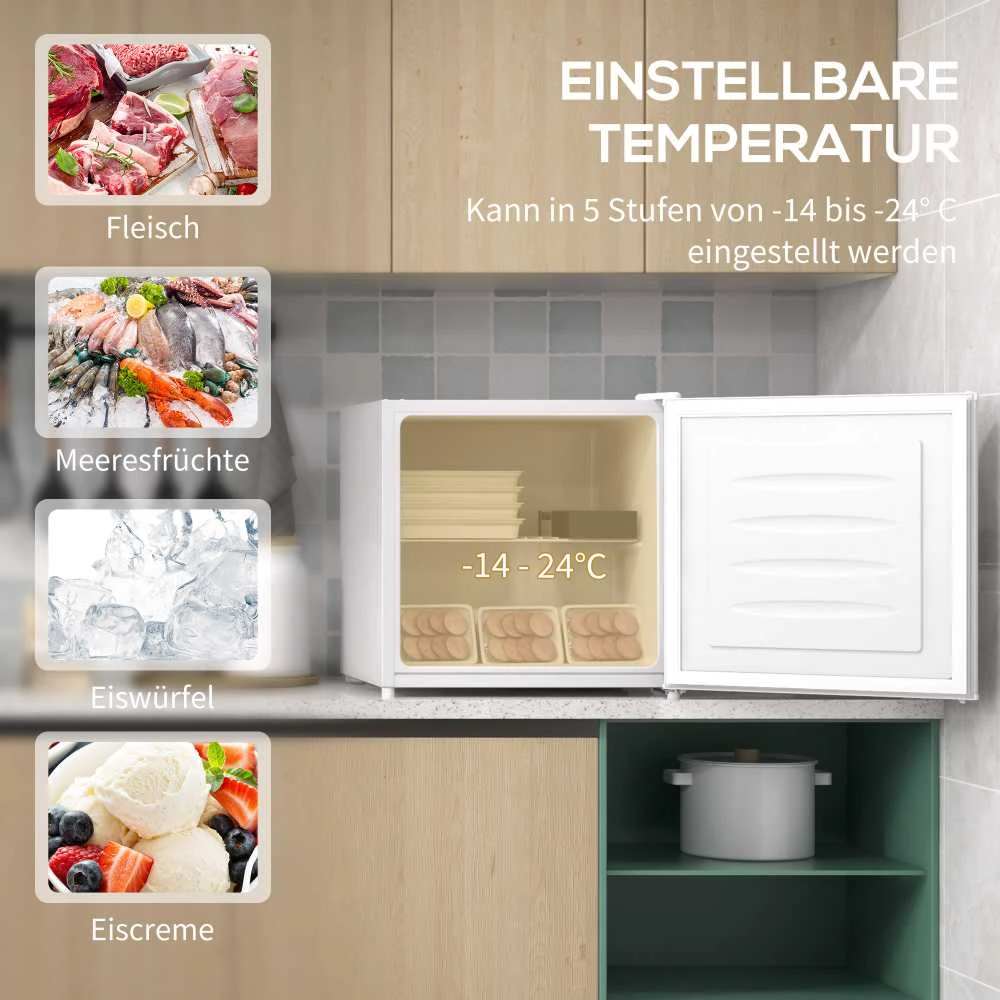 HOMCOM mini šaldiklis 35 L elektrinė laisvai pastatoma šaldymo dėžė 45 W mini šaldiklio kamera mini šaldytuvas -14 iki -24℃ 5 pakopų temperatūros reguliavimas 47 x 44,2 x 48,8 cm baltas