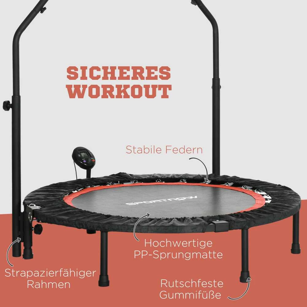 SPORTNOW mini batutas, 102 cm, su LCD monitoriumi, 4 padėčių reguliuojama rankena, iki 100 kg