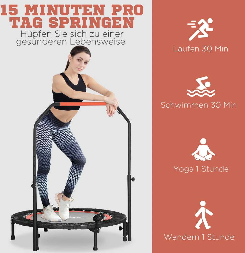 SPORTNOW mini batutas, 102 cm, su LCD monitoriumi, 4 padėčių reguliuojama rankena, iki 100 kg