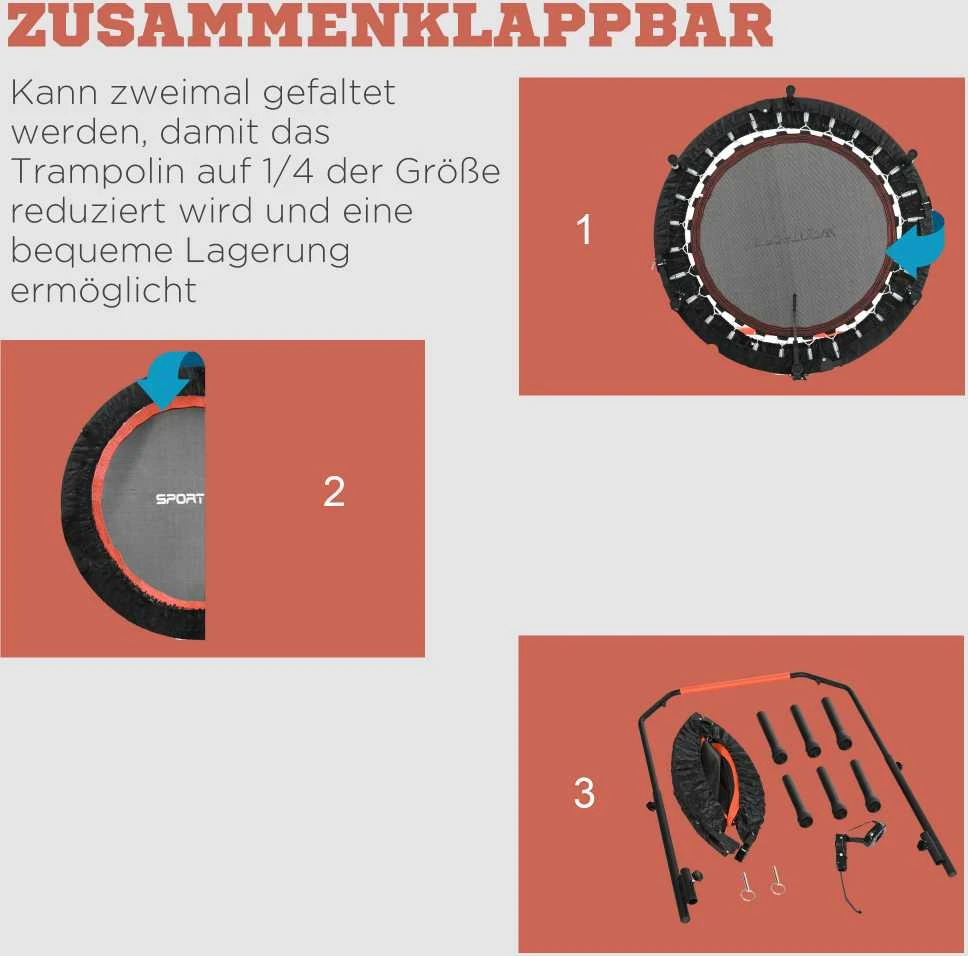 SPORTNOW mini batutas, 102 cm, su LCD monitoriumi, 4 padėčių reguliuojama rankena, iki 100 kg