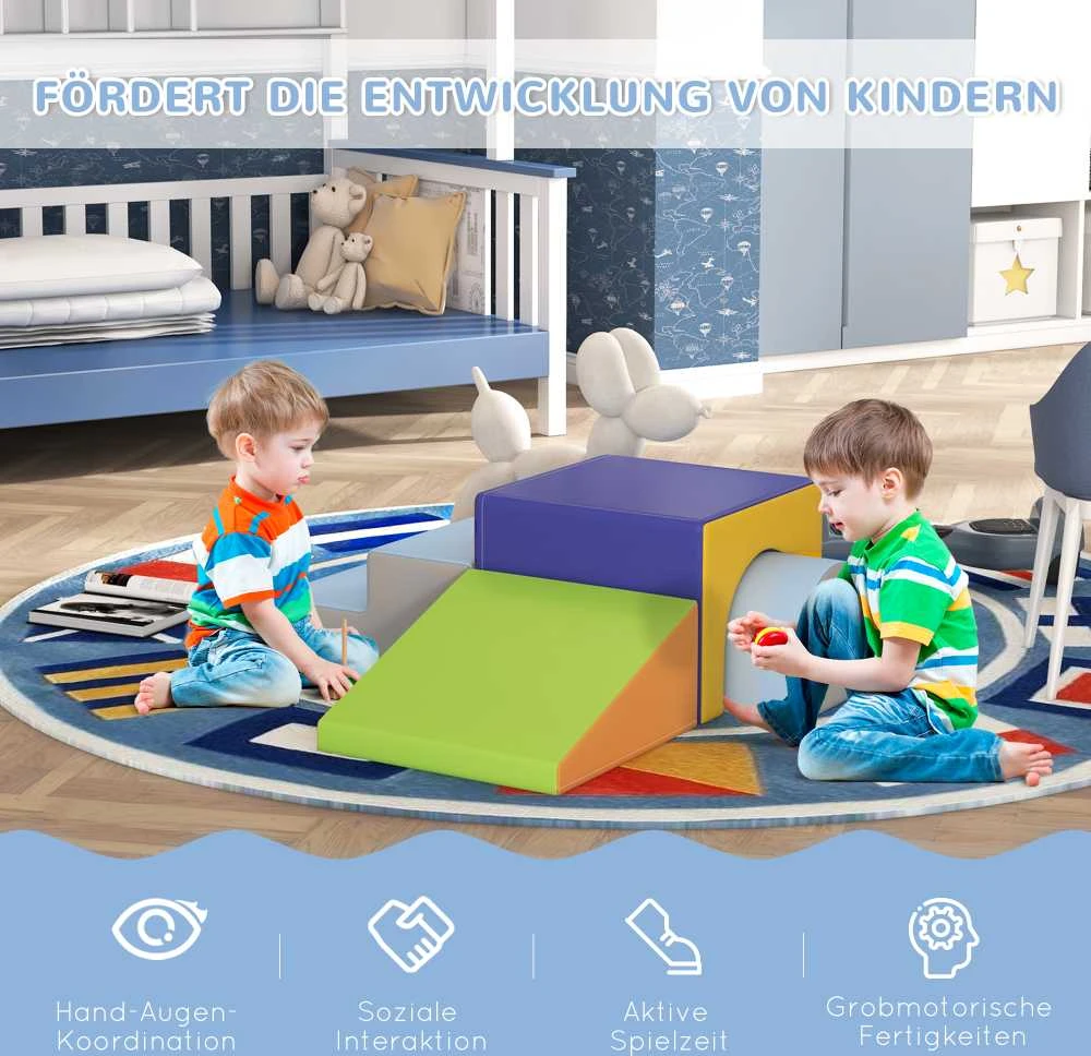HOMCOM minkštų kaladėlių rinkinys, 4 vnt., poroloninės kaladėlės, didelės kaladėlės, statybinės kaladėlės, žaislai vaikams 1-3 metų, dirbtinė oda, EPE