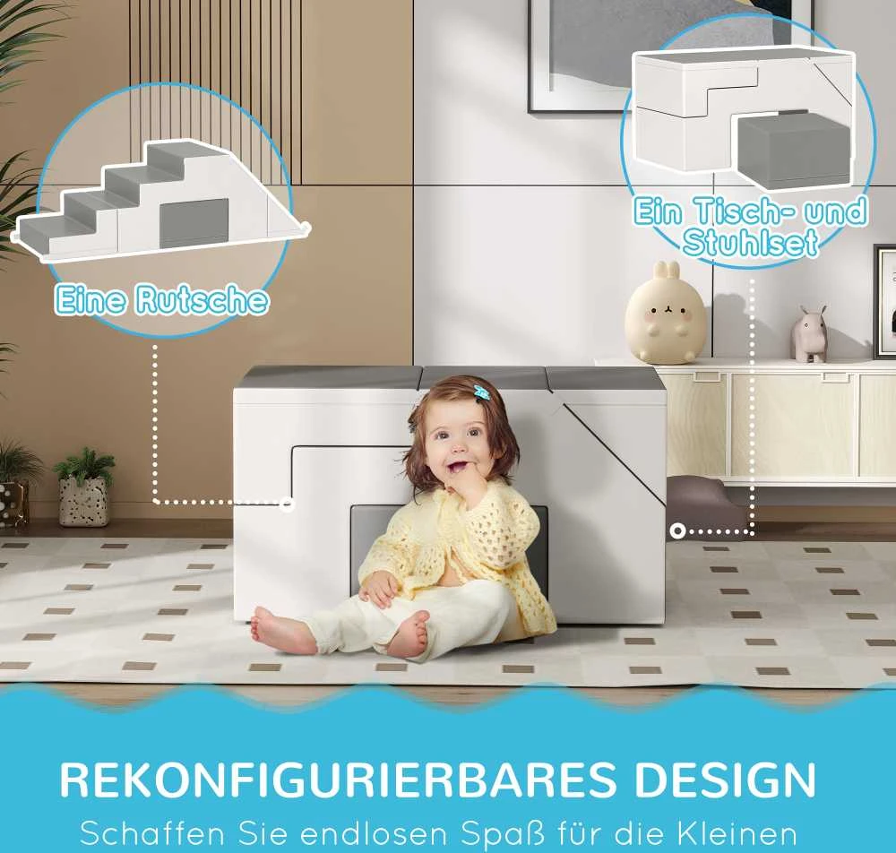 HOMCOM minkštųjų kaladėlių rinkinys, 2 dalių, putplasčio statybinės kaladėlės, didelės kaladėlės, žaislinės statybinės kaladėlės, 1-3 metų vaikams, dirbtinė oda, EPE