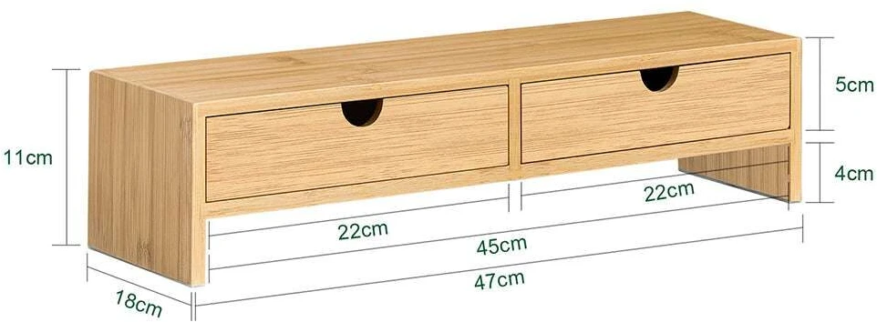 SoBuy monitoriaus stovas su 2 stalčiais nešiojamojo kompiuterio stovas iš bambuko medienos FRG198-N