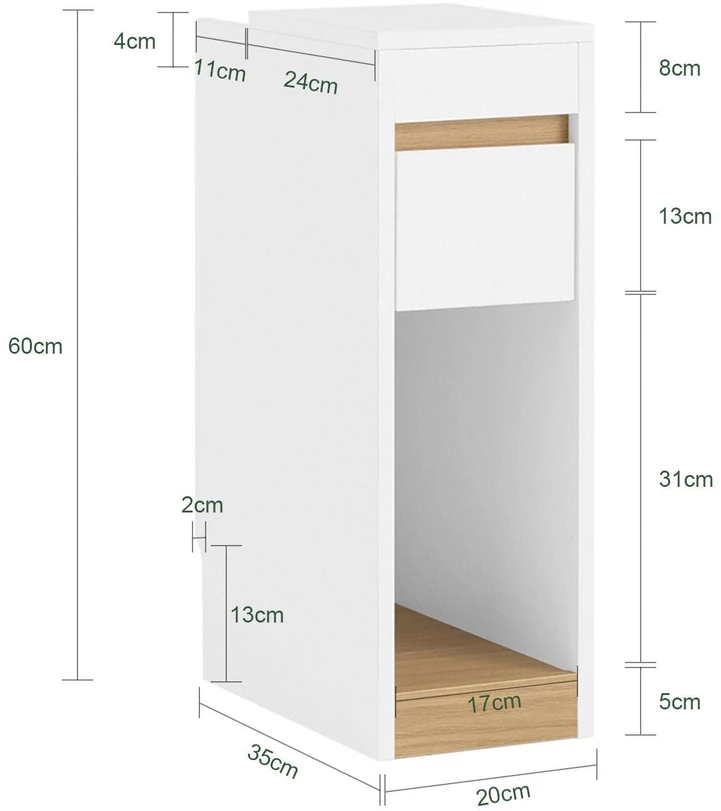 TV staliukas Naktinė spintelė, SoBuy FBT163-WN, 20x35x60 cm, Balta ir Mediena