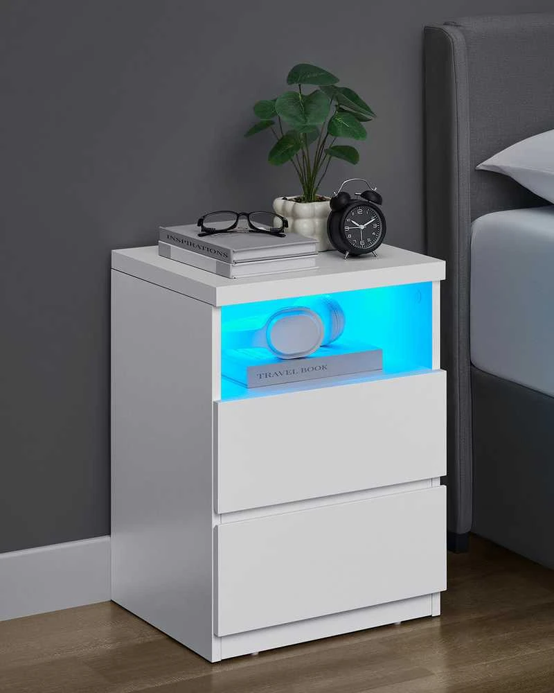 Songmics Vasagle 2 naktiniai staliukai su reguliuojamu LED apšvietimu, debesų baltumo