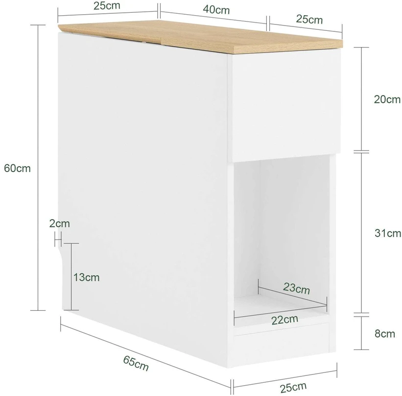 TV staliukas Naktinis staliukas, SoBuy FBT162-WN, 25x65x60 cm, baltos spalvos ir medžio