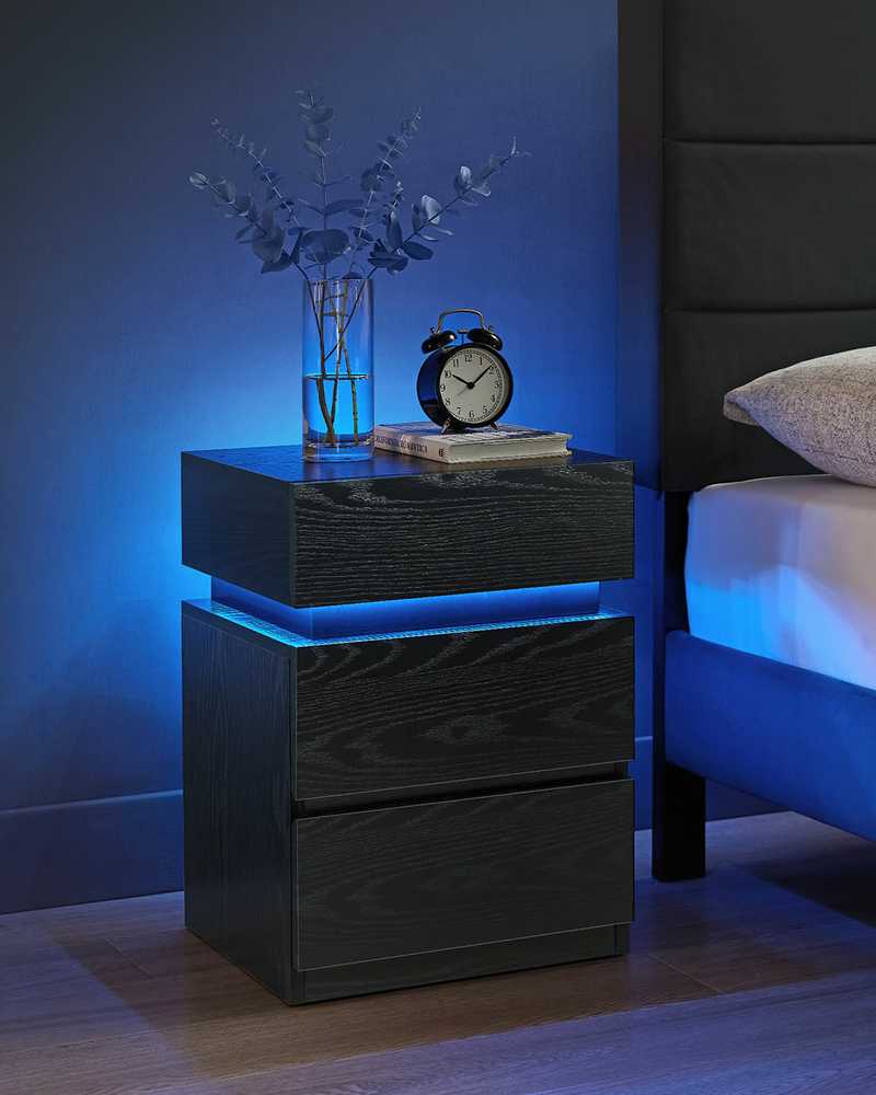 Songmics Vasagle Naktinė spintelė su LED apšvietimu, moderni balta