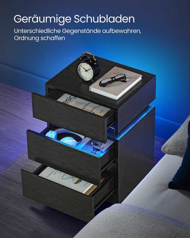 Songmics Vasagle Naktinė spintelė su LED apšvietimu, moderni balta