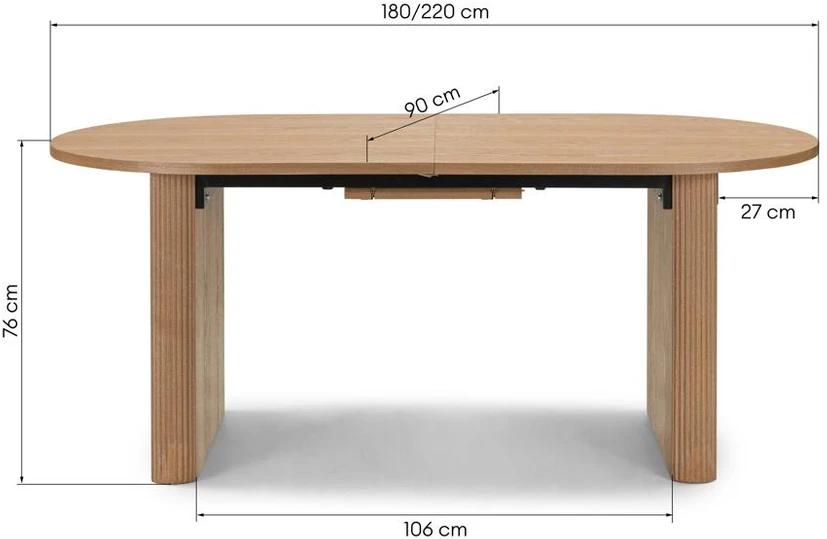 Novanook Ištraukiamas stalas, PLACAUX, 76x180-220x90 cm, Natūralus